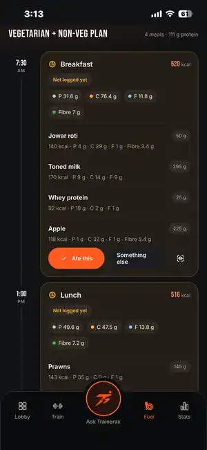 Week meal plan with every food in grams